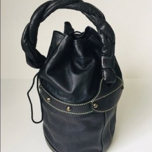 Fendi black leather Palazzo shoulder bucket bag Authentic